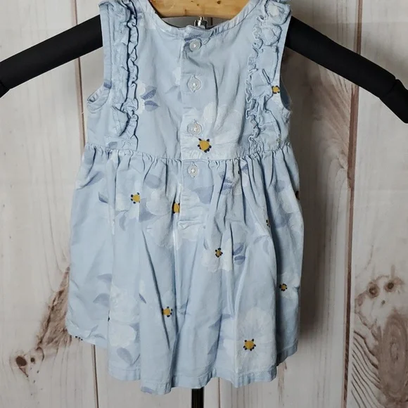 Carter's Baby Girl Sky Blue Floral Sleeveless Ruffle Dress Size 6 Months - Picture 2 of 7